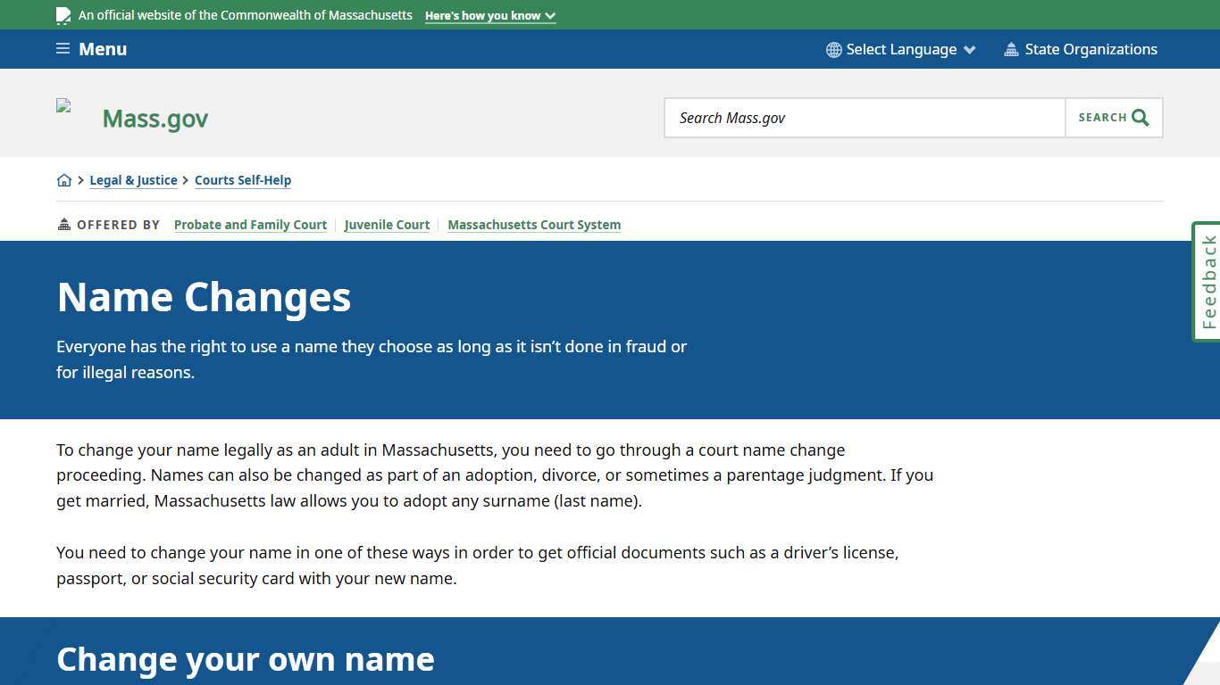 Name Changes Mass.gov