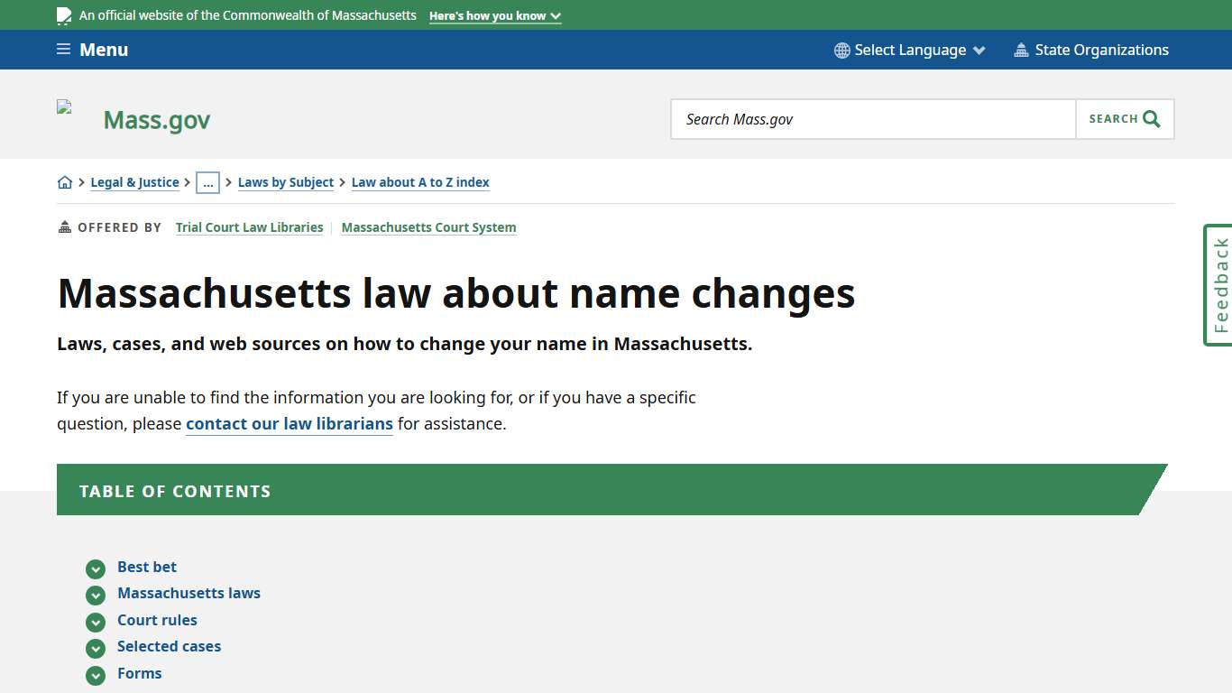 Massachusetts law about name changes Mass.gov